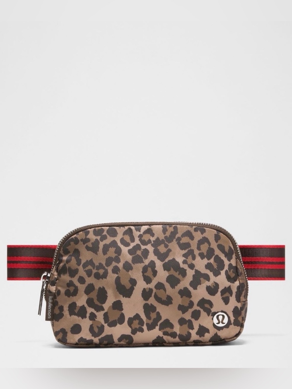 lululemon athletica Everywhere Leopard Belt Bag Brown with Red Striped Strap 1L
